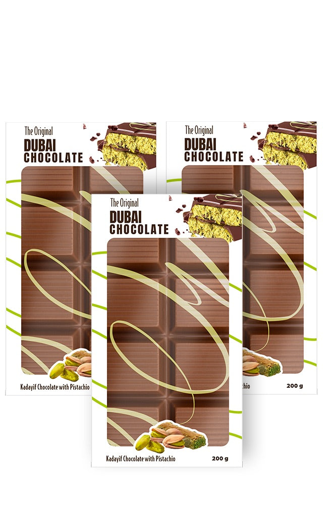 The Original Dubai Chocolate Kadayif and Pistachio 200 g ( 3 x Packet)