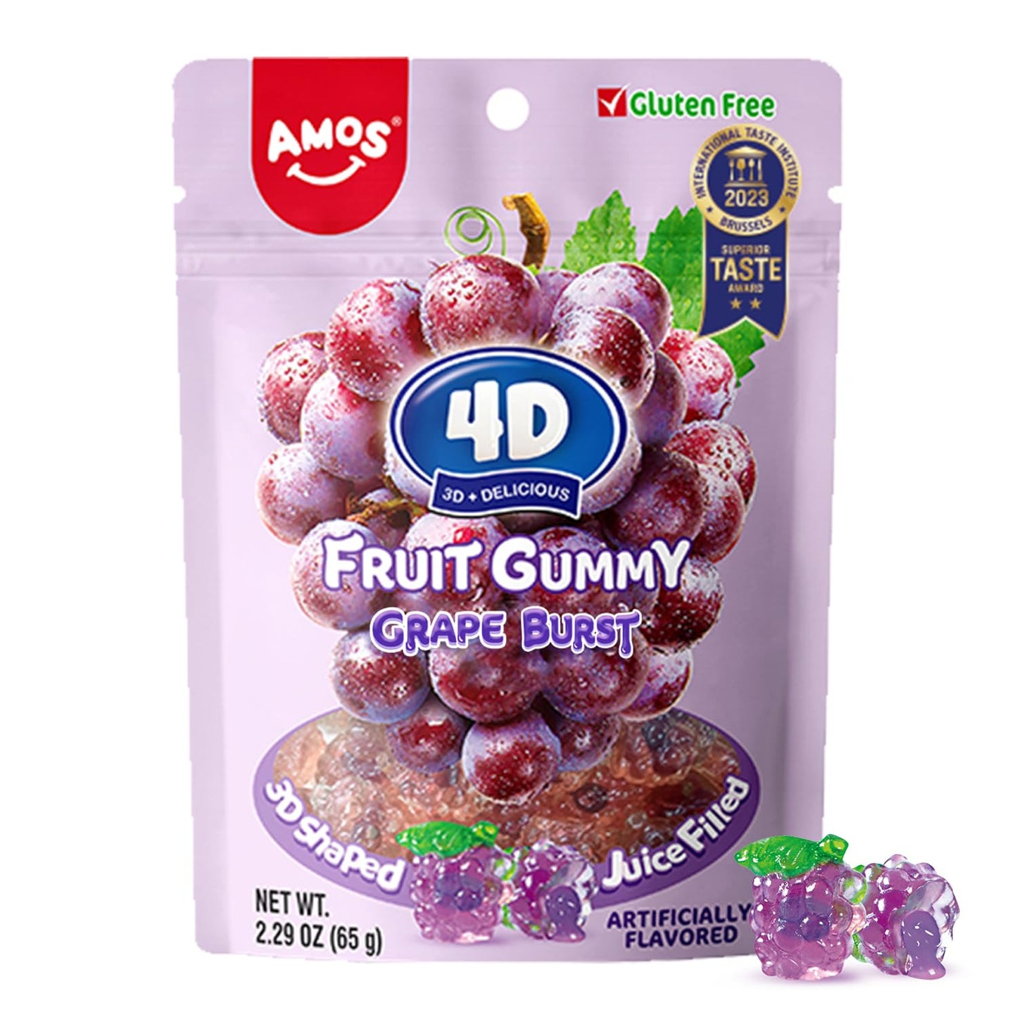 Amos 4D Juicy Burst Grape Fruit Gummy 65 g ( Colis 24 PCS )