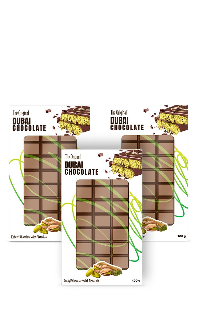 The Original Dubai Chocolate Kadayif and Pistachio 100 g (3 x Packet)